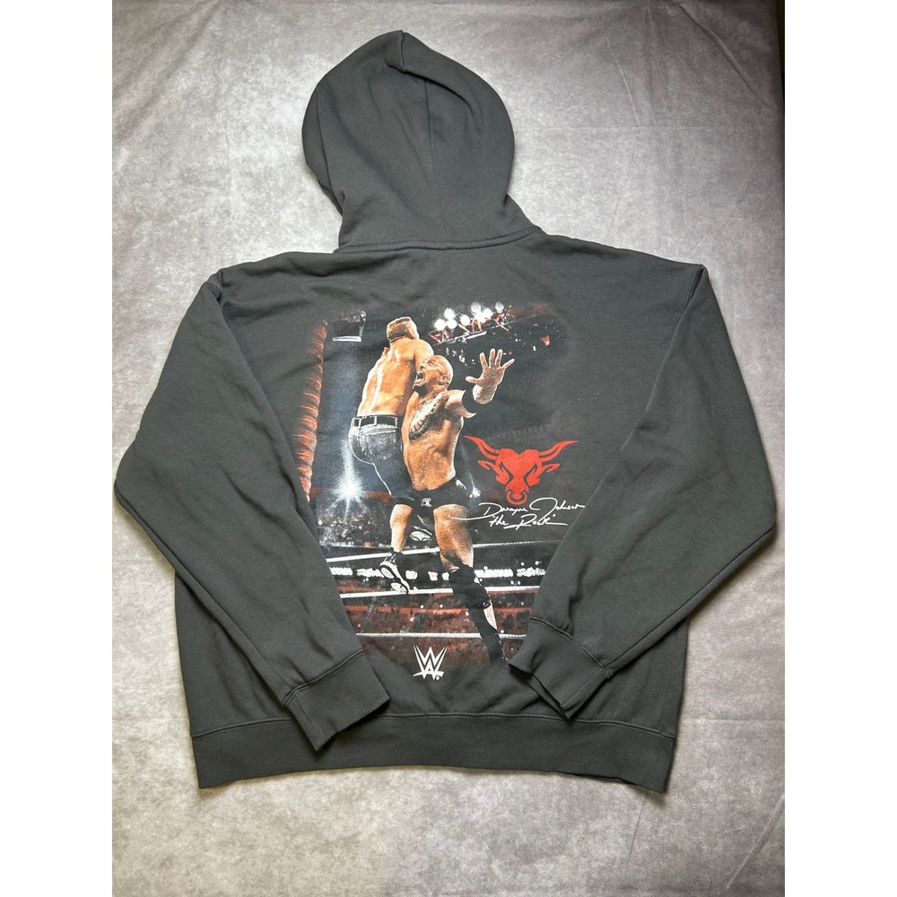 WWE The Rock Brahma Bull Graphic Full Zip Hoodie Mens XL Gray Wrestling Hooded